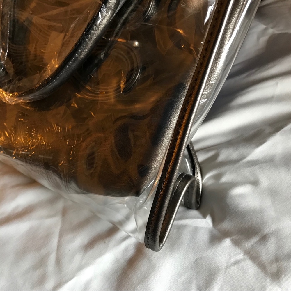 PEWTER AND TRANSPARENT 2-IN-1 SATCHEL TOTE HANDBAG - Picture 10 of 15